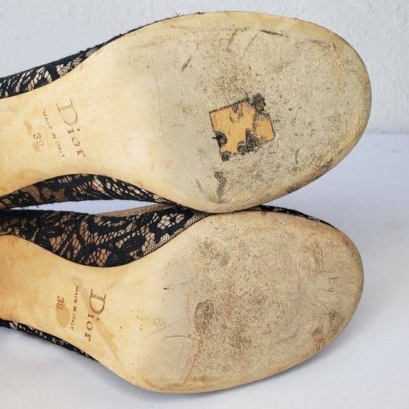 Christian Dior Beige Satin Pumps Black Lace High Heels Size 39 EU 8.5 US Italy - Picture 13 of 15